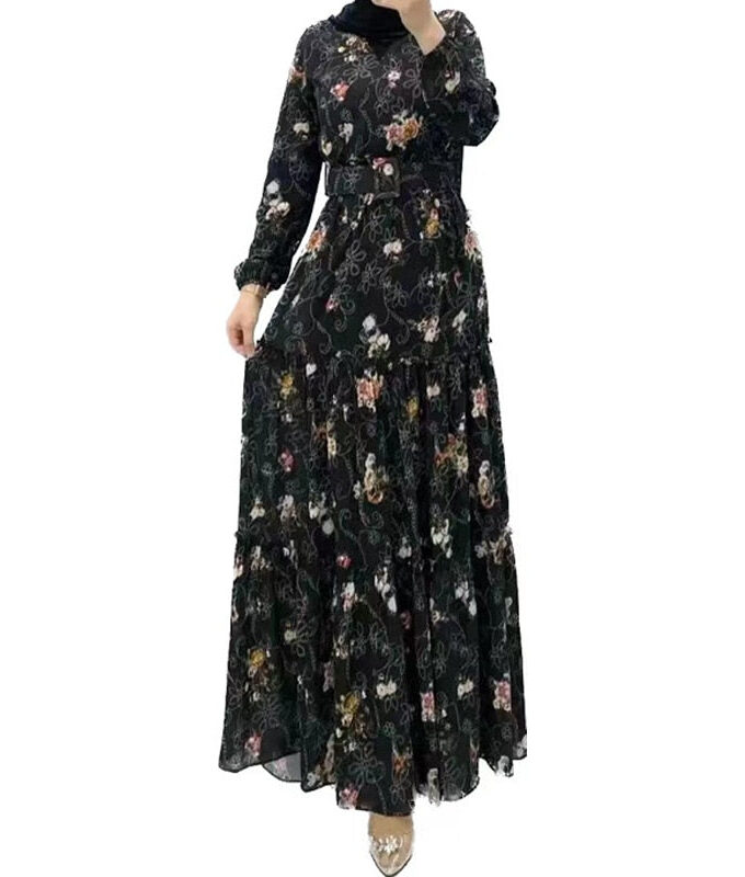 2023 Ramdan Print Muslim Dress for Women Eid Arabic Femme Abaya Islamic Turkey Evening Dresses Elegant Saudi Arabia Chothing
