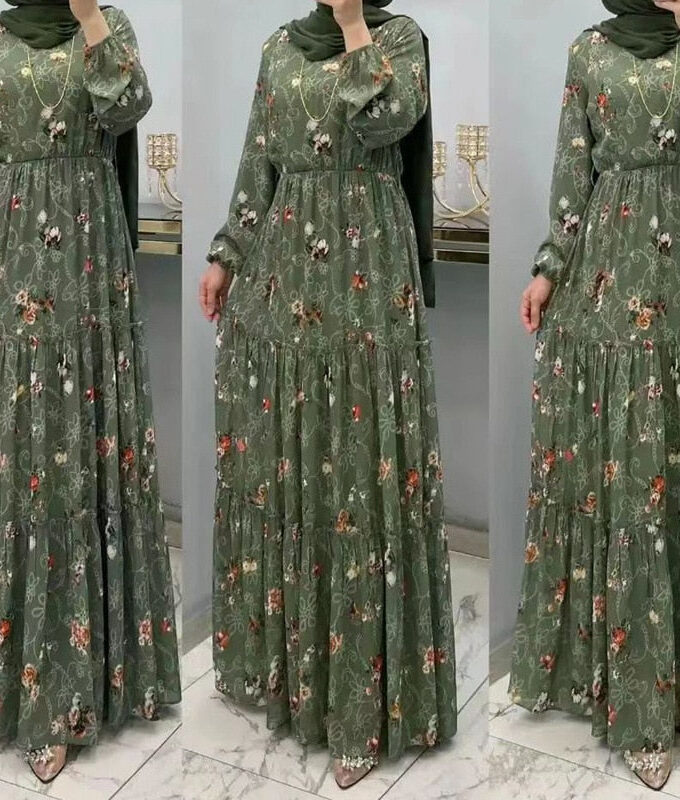 2023 Ramdan Print Muslim Dress for Women Eid Arabic Femme Abaya Islamic Turkey Evening Dresses Elegant Saudi Arabia Chothing