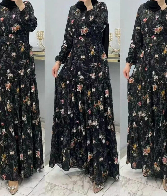 2023 Ramdan Print Muslim Dress for Women Eid Arabic Femme Abaya Islamic Turkey Evening Dresses Elegant Saudi Arabia Chothing