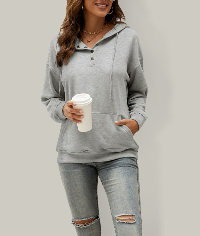 Women’s Solid Color Button Up Cozy Drawstring Hood