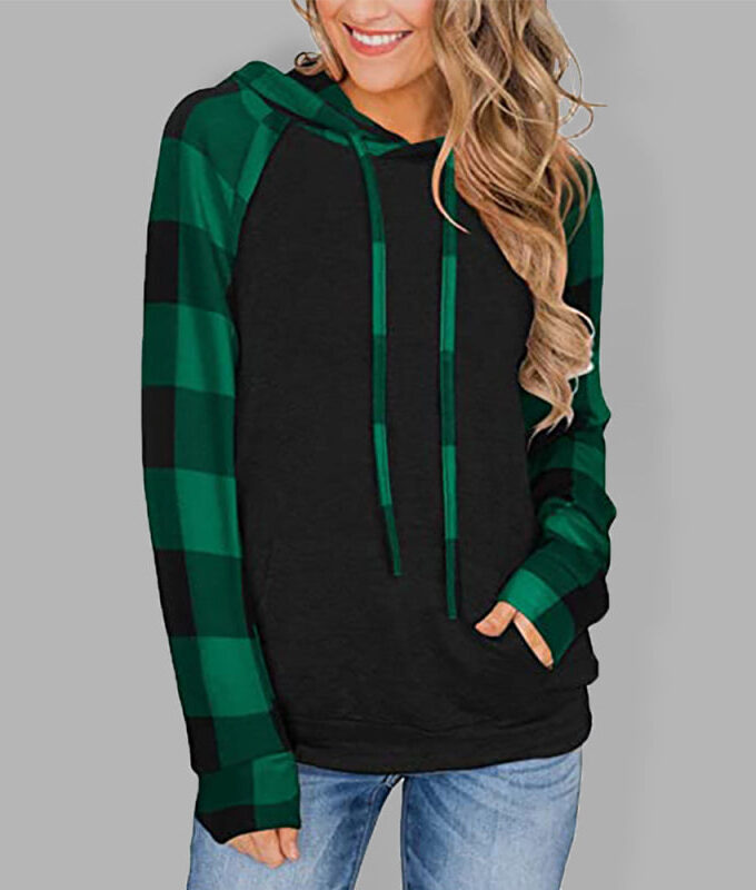 Women's Plaid Print Long Sleeve Hooded Sweat Top